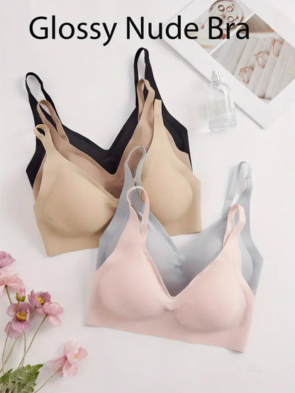 Soft Breathable Bra with Removable Pads, Minimalist Solid Color Underwear Top ( Pack Of 3)