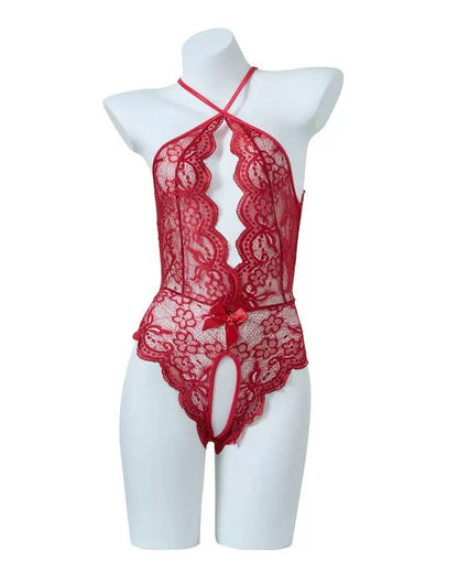 Sexy Lace Open Crotch Tights Pearl Backless Pajamas With Heart Decoration Leg Socks