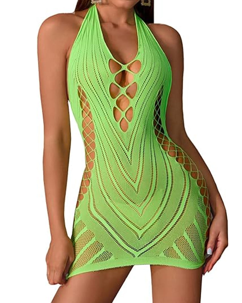 Women's Sexy Deep V Open Back Hollow Knit Nightdress