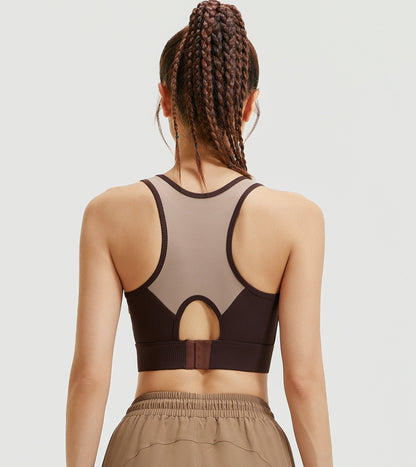 Pack of 3,  FULL COVERAGE 4 WAY STRETCH MEDIUM IMPACT SPORTS BRA-BROWN