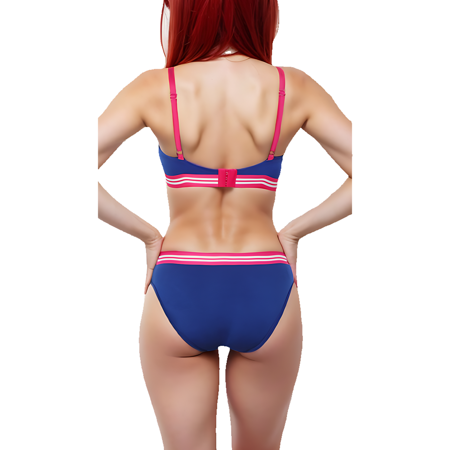 Pack of 3, LIGHTLY PADDED NON WIRED TSHIRT BRA WITH STRIPED ELASTIC WAIST BAND-BLUE