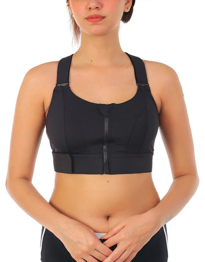 Pack of 3, PREMIUM QUALITY FRONT CLOSURE PADDED HIGH IMPACT SPORTS BRA WITH ADJUSTABLE WAIST BAND-BLACK