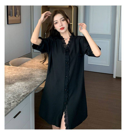 ELF TRIBE Pajamas Women Summer Ice Silk Breathable Cool Korean Style Luxury Nightgown Short-sleeved Sleepwear