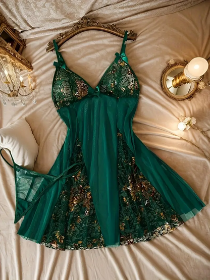 Women’s Sexy V-Neck Lace Nightgown – Backless Sleeveless Sleepwear