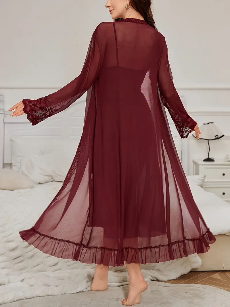 3-Piece Women’s Lace Pajama Set – V-Neck Camisole Dress with Belt