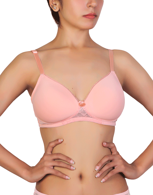 Pack of 3, Wireless Go To T-Shirt Bra With a Touch Of Lace-PEACH PEARL